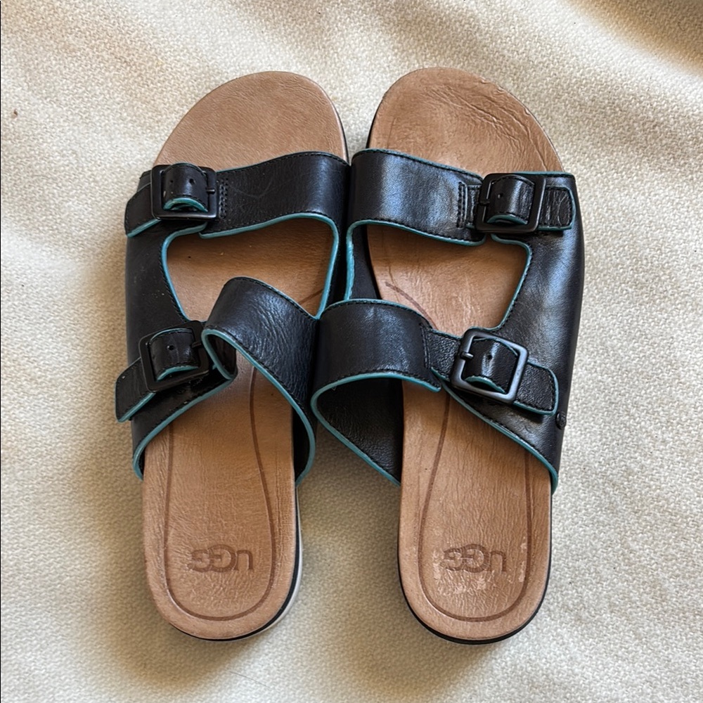 UGG Black Leather Sandals with Buckles
